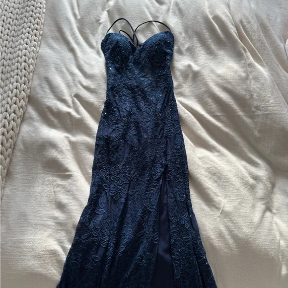 La Femme Navy Prom Dress - Picture 6 of 11